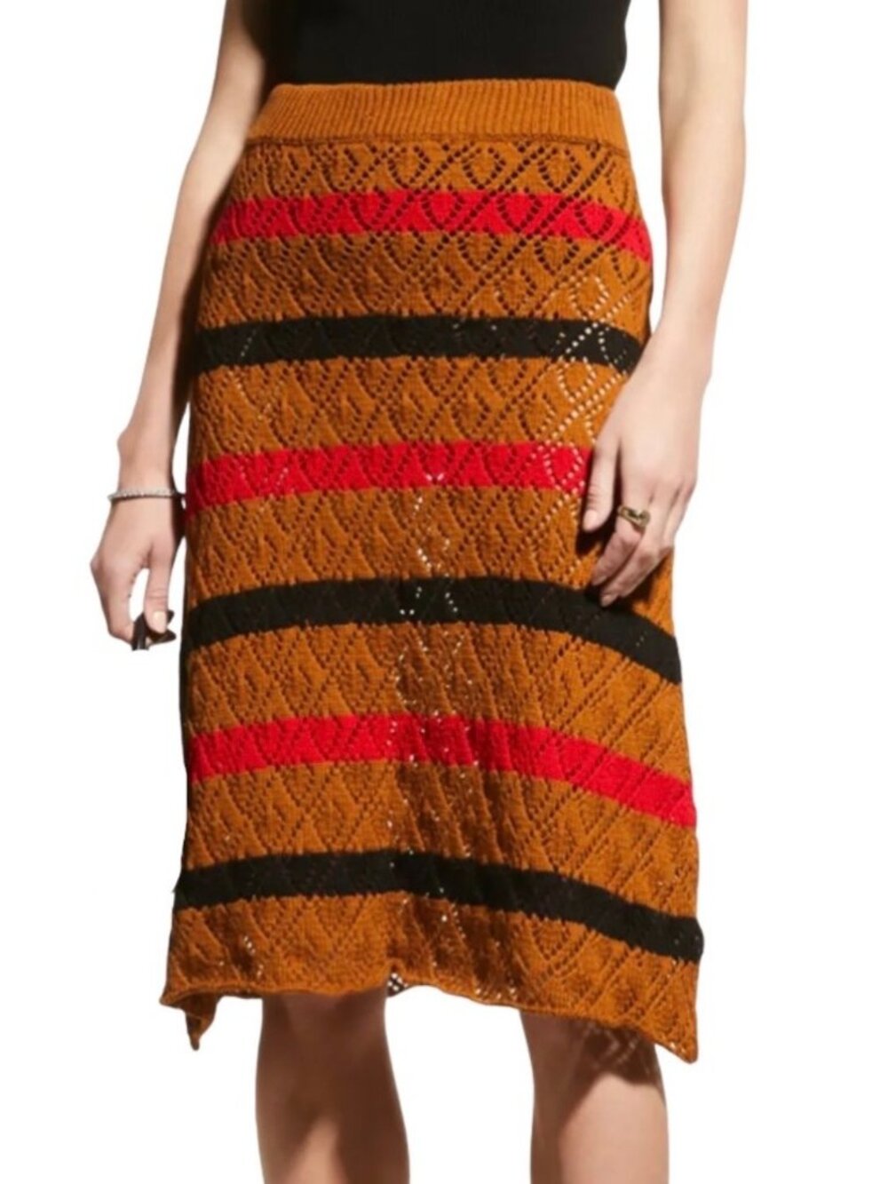 Stella Pardo Paris Striped Pointelle Crochet Skirt XS NEW